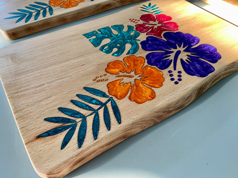 Custom Colorful Resin Flower Cheeseboard- READY TO SHIP