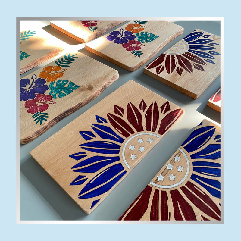 Custom Colorful Resin Flower Cheeseboard- READY TO SHIP