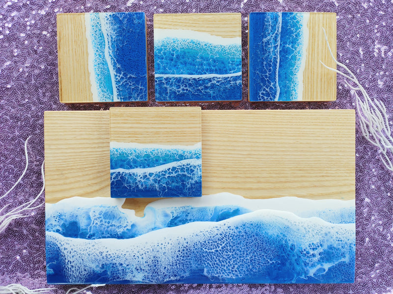 Custom Blue Ocean Coasters  ( set of 4) RTS