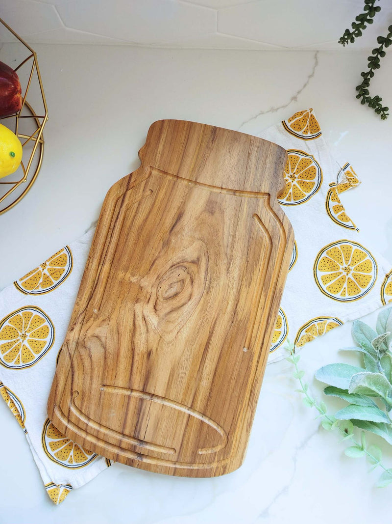 Custom Teak Mason Jar Cutting board - RTS