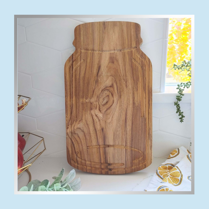 Custom Teak Mason Jar Cutting board - RTS